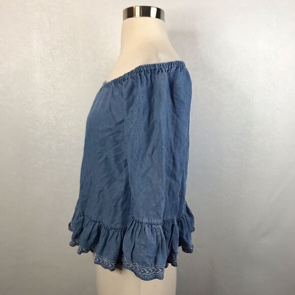 Walter Baker Womens Torrence Off The Shoulder Top Size XS Blue Chambray - Picture 4 of 7